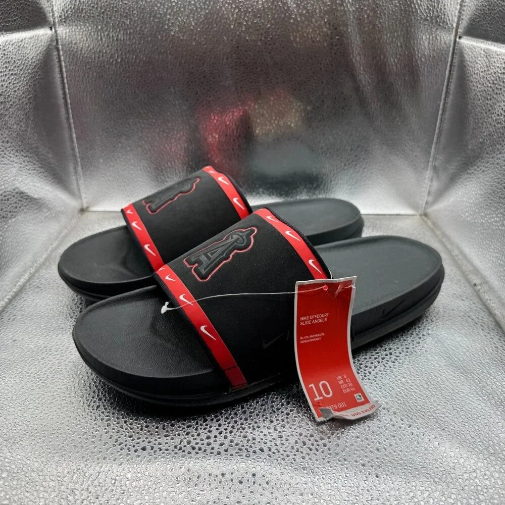 Size 10 Nike Offcourt MLB Angels Mens Black Anthracite Slides‎ DH6979-001